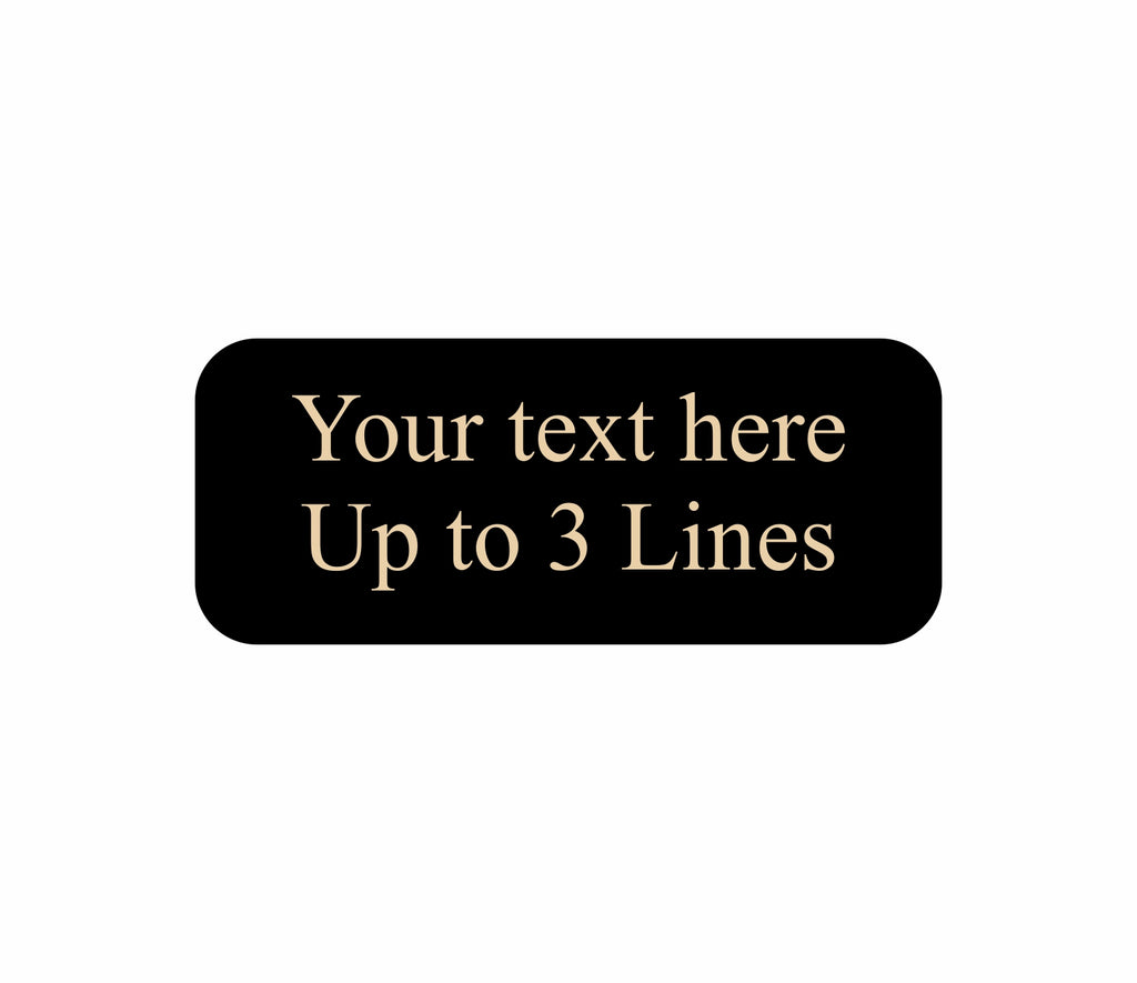 Black nameplate, no border, no screw holes, rounded corners, 2.5" x 1"