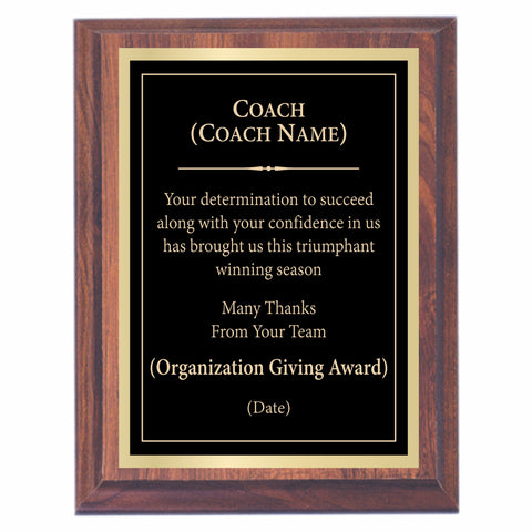 Coach Premier Award Plaque