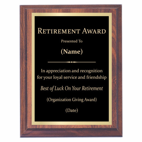 Retirement Premier Award Plaque