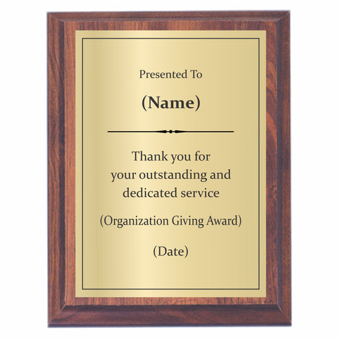 Dedicated Service Award Plaque