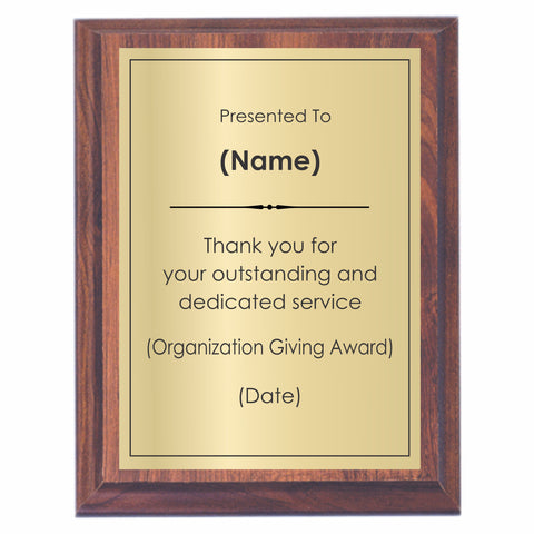 Dedicated Service Award Plaque