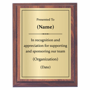 Sponsor Award Plaque