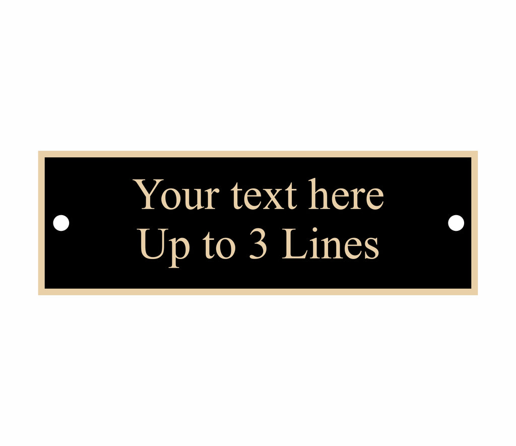 Black nameplate with gold border, square corners, 2 screw holes, 2.75" x .875"