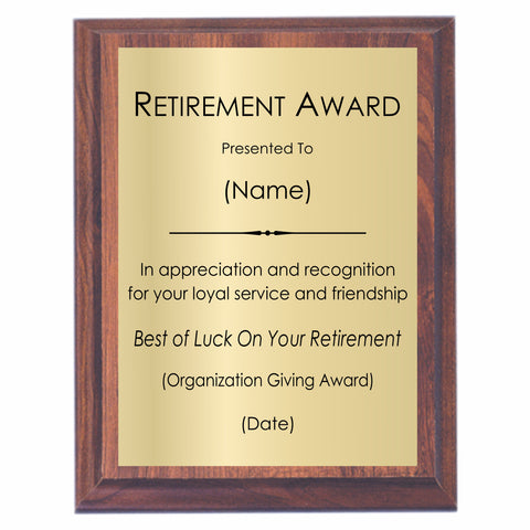 Retirement Award Plaque